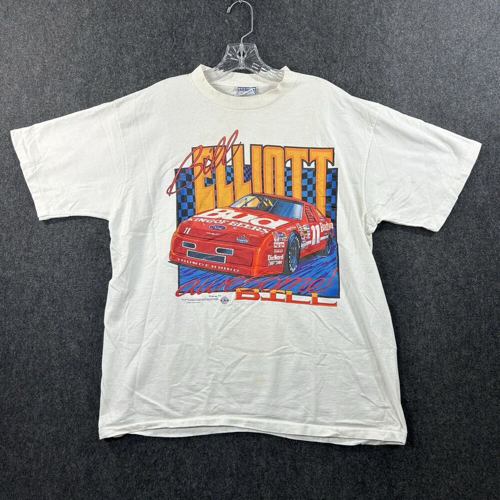 Vintage Nascar Shirt Men's Extra Large White Graphic Bill Elliot All Sport 1993